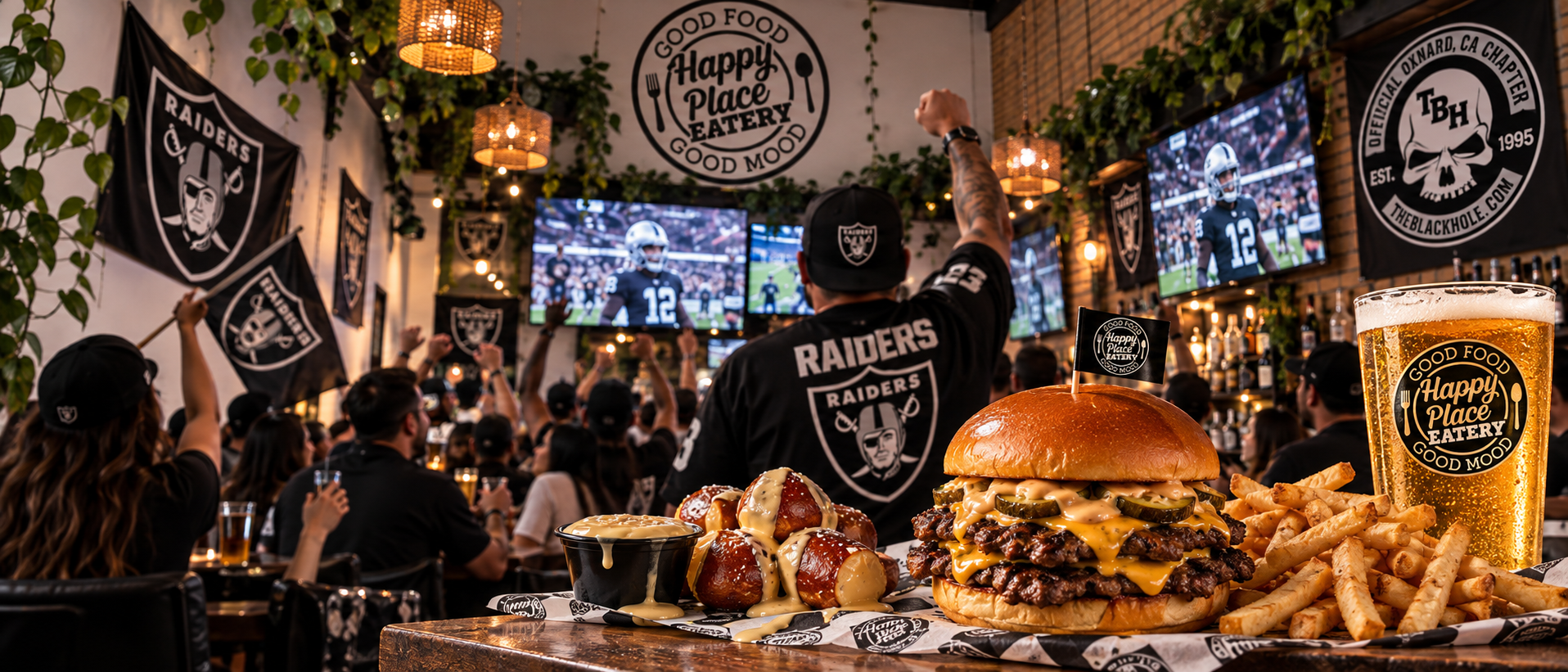 Raiders watch party at Happy Place Eatery with The Black Hole Oxnard