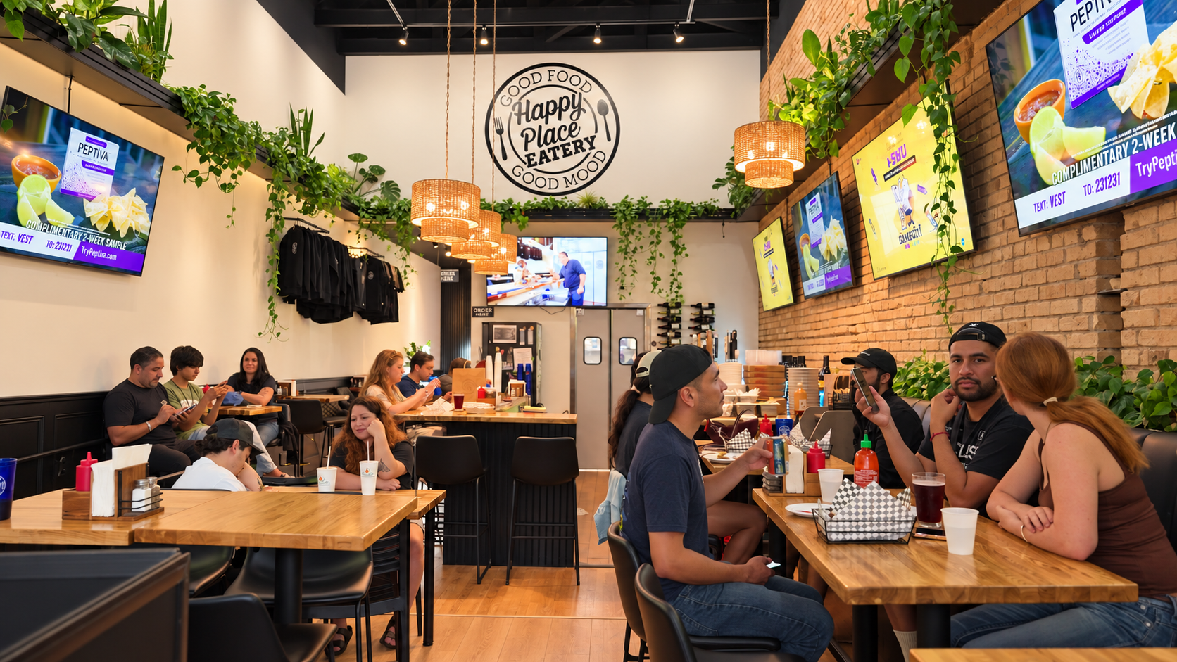 The dining room at Happy Place Eatery in Downtown Ventura