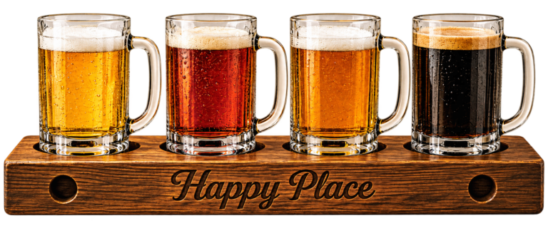 The Happy Flight: four 5 oz pours on a Happy Place paddle